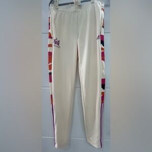 adidas Cream Track Pants with Multicolor Stripes